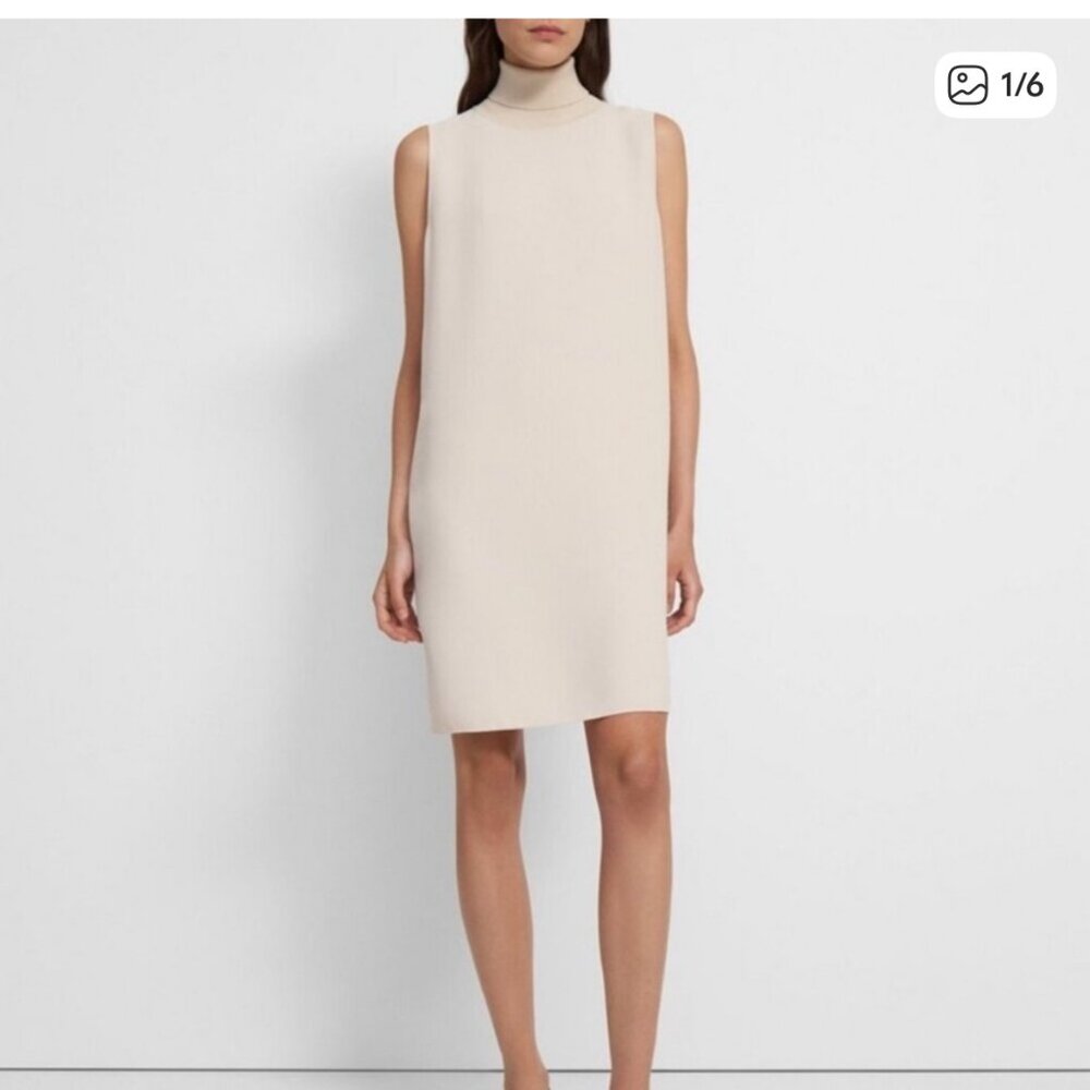 NWT Theory Crepe Mini Roll Neck Dress in cream